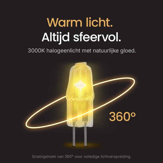 G4 halogeenlamp, 3000K warm licht, 360 graden lichtverspreiding.