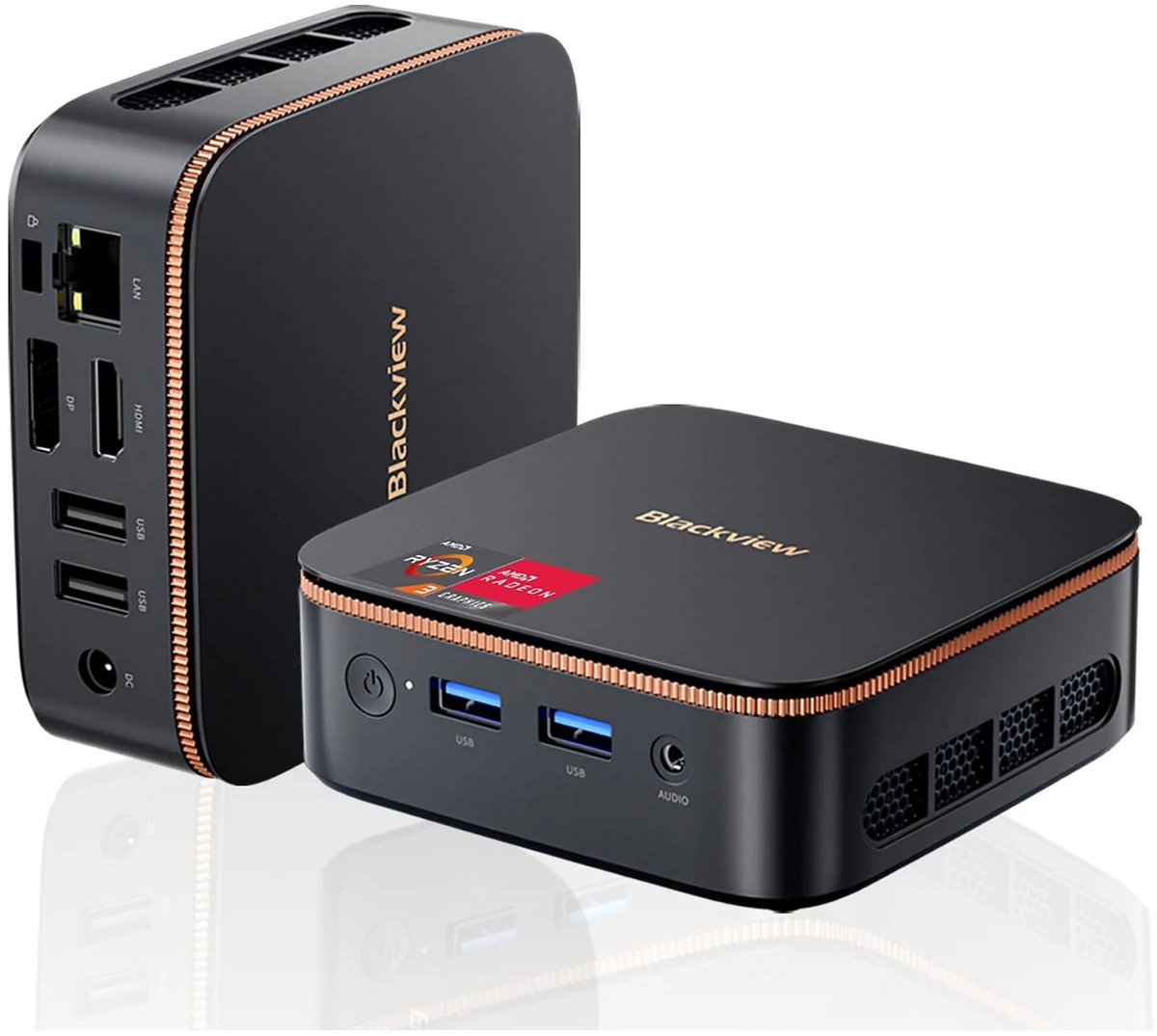 Blackview MP20 Mini PC - AMD Ryzen™ 3 3300U - 16 GB DDR4 RAM - 512 GB M.2 SSD - Windows 11 Pro - Tot 3,5 GHz - WiFi 5 - 4K UHD - Microcomputers voor thuis - gaming - kantoor - Zwart