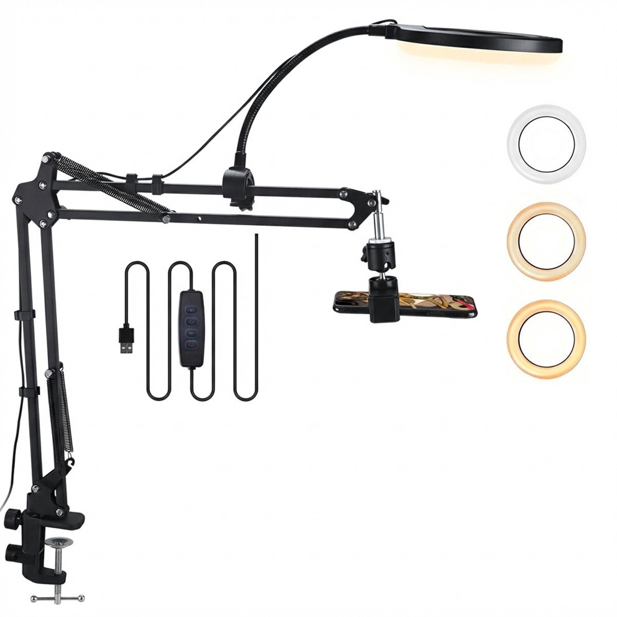Hearyoo 6 inch Ringlamp - 360° Flexibele Telefoon Tripod - 3 Kleurtemperaturen 10 Helderheidsniveaus - USB LED Verlichting voor YouTube, TikTok, Live Stream, Selfie