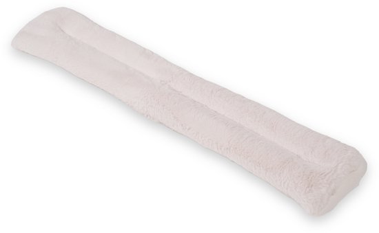 Wit, langwerpig warmtekussen met een zachte pluche textuur, geïsoleerd op een witte achtergrond.