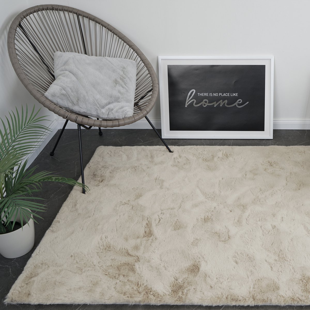 Fluffy Vloerkleed Beige 160x230 cm – Hoogpolig 30 mm – Extra Dik & Zacht – 1900 g/m² – Afgewerkte Randen