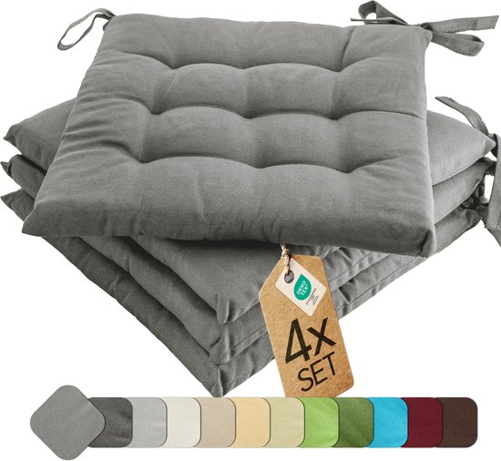 etérea Basic Coussin d'assise Coussin de chaise - Coussin d'assise 4 pièces - 40x40 cm - Grijs