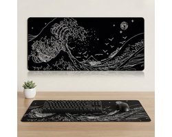 XXL Bureau Muismat - Zwarte Golven Design - Antislip - Geschikt voor Gaming en Werk - 80x30cm