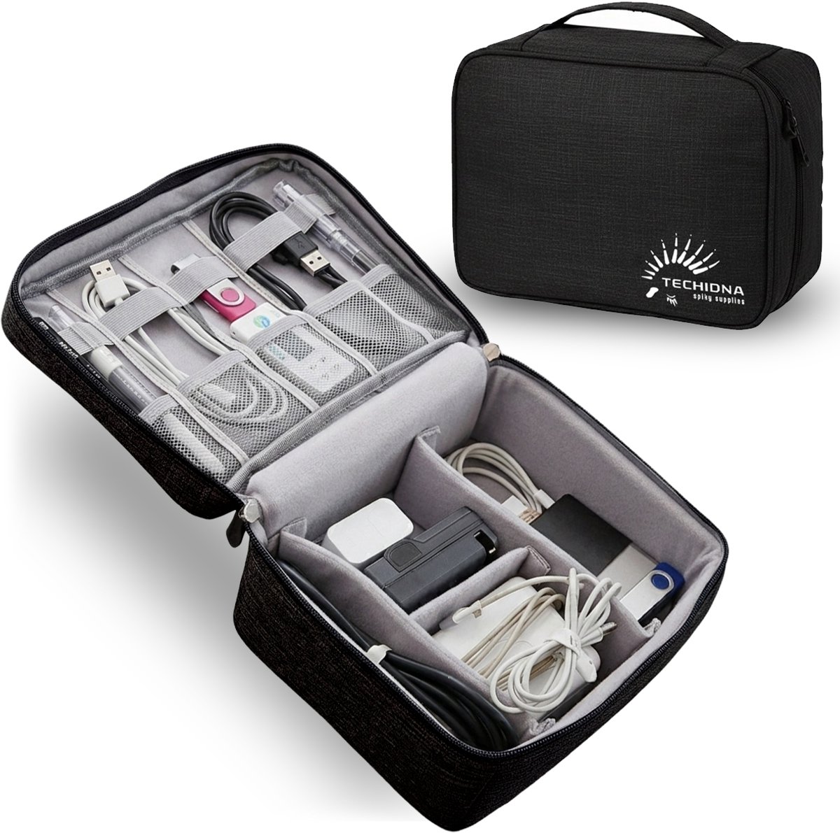 Techidna® - Kabel organiser tas - Zwart - Compact design - Waterafstotend - Geschikt voor elektronische accessoires