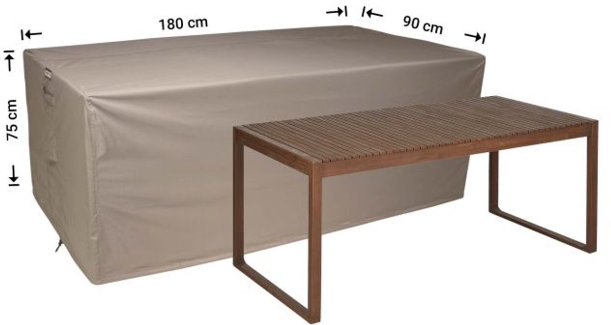 Raffles Covers Beschermhoes tuintafel - 180 x 90 H: 75 cm - RT180small - Waterdicht - Ademend - UV-bestendig - Elastisch rijgkoord - Beschermhoes tuinmeubelen Taupe