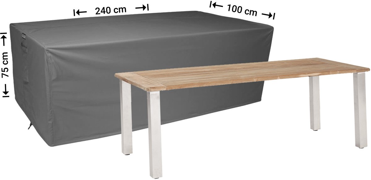 Raffles Covers Beschermhoes tuintafel - 240 x 100 H: 75 cm - D-RT240 - Waterdicht - Ademend - UV-bestendig - Elastisch rijgkoord - Beschermhoes tuinmeubelen Antraciet