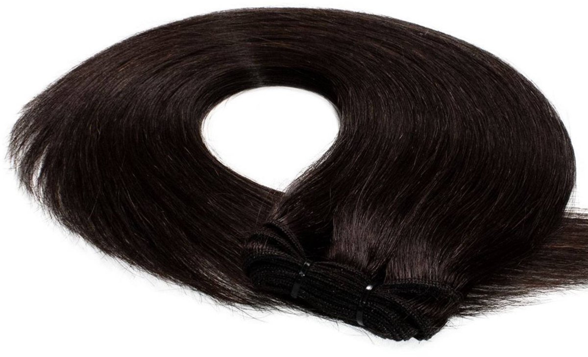 hair2heart Premium Echthaar Tressen om in te naaien Extensions glad - 60 cm 50 g 6/3 donkerblond goud