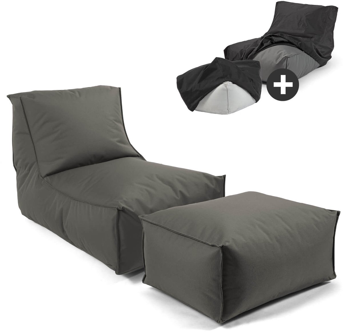 mokebo Zitzak met hocker en beschermhoes für kinderen & volwassenen 'Der Sundowner', Bean Bag met vulling of vloerkussen in Antraciet
