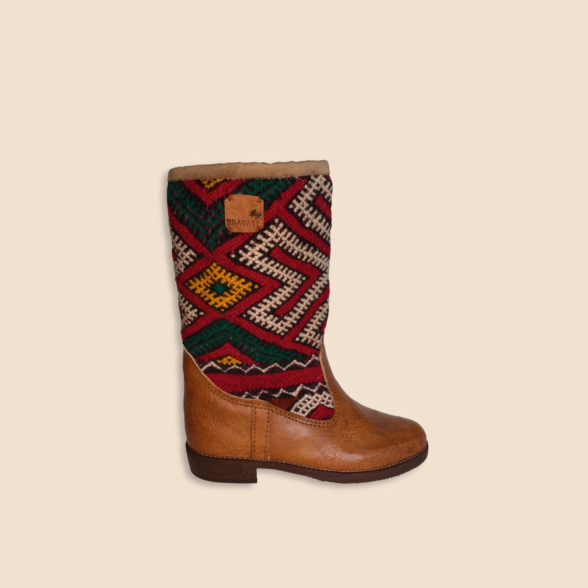 Kelim Boots | Cognacbruin Leer | Vintage Kelim | Maat 39 | Dinora | Bravas Boutique