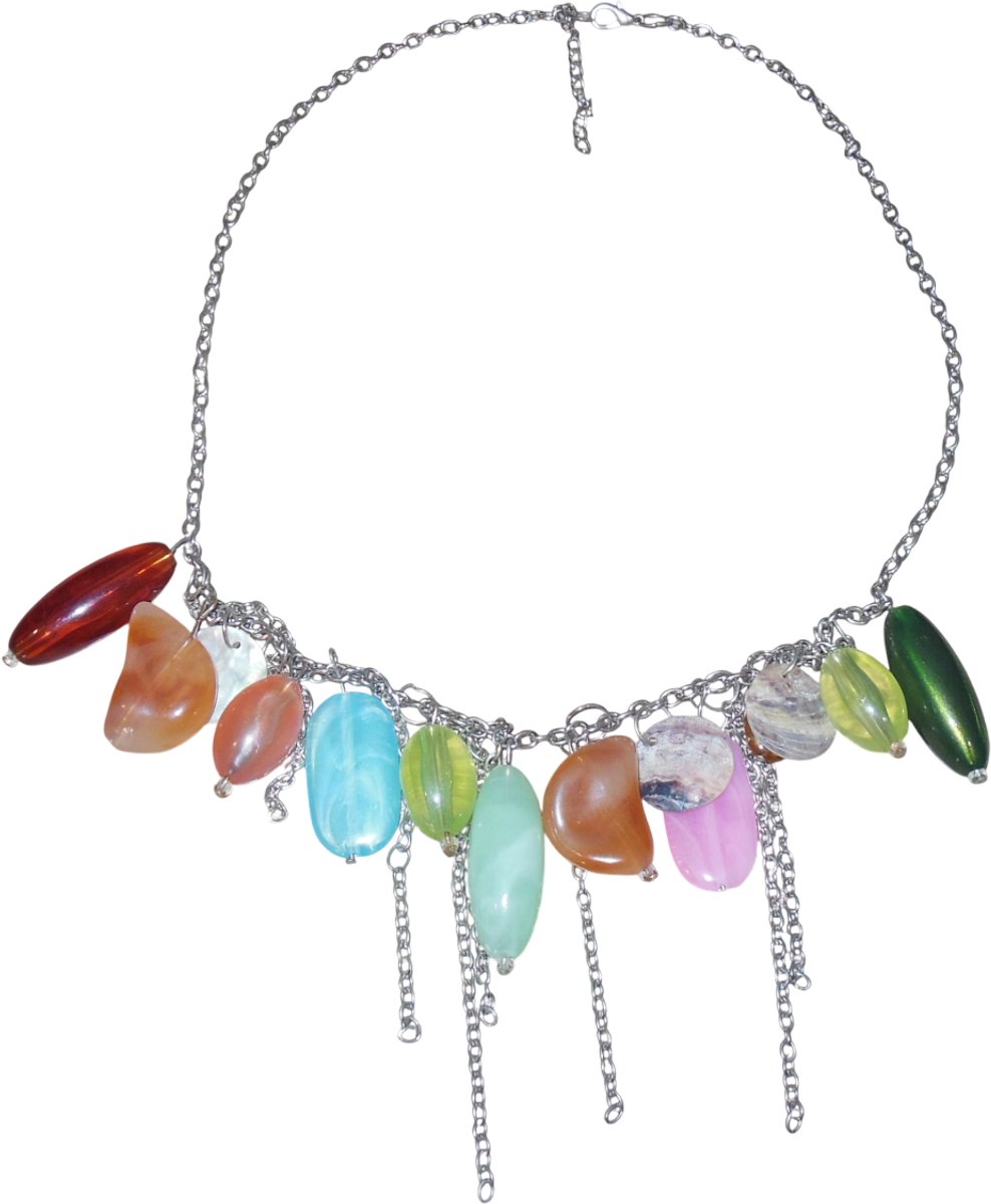 Ketting metalen schakels met diverse soorten en kleuren parels