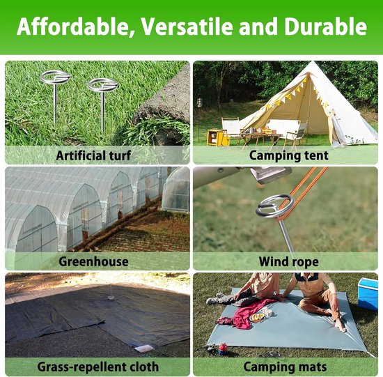 (40) Galvanized landscape fabric pegs, thickened 8 gauge circle top landscape poles, more holding force than U-shaped garden posts, 6'' galvanized ground spikes for weed barrier van Merkloos — afbeelding 5