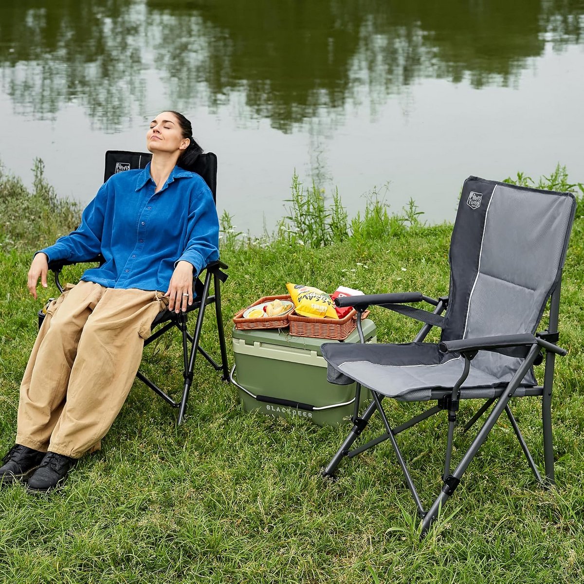 Opvouwbare Campingstoel met Hoge Rugleuning en Bekerhouder - Draagbare Klapstoel tot 150 kg voor Camping, Picknick en Tuin — cadeau in Sport & Outdoor - foto 3
