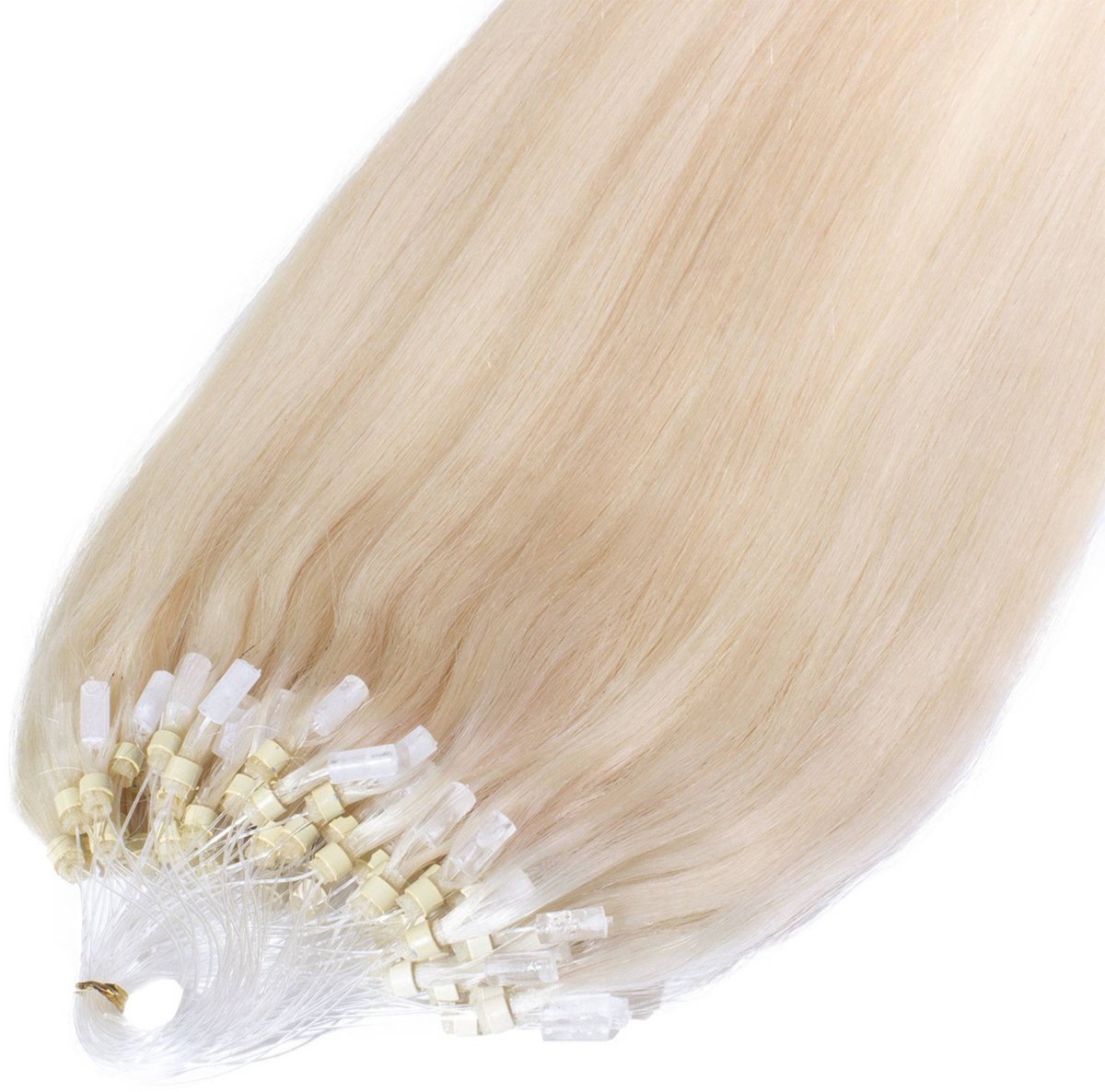 hair2heart Premium microring extensions echt haar steil - 25 strengen 0,8 g 50 cm 10/0 lichtblond