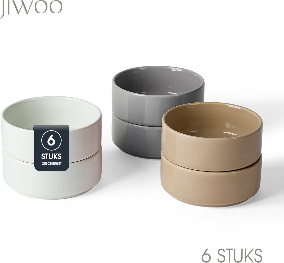 Set van 6 Kommen (Ø13,5cm / 510ml) Ontbijtkommen, Mueslikom, Soepkom, serviesset 6 persoons, Geschikt voor Restaurants, Horeca, Familiefeesten, Feest, Banketten en Picknicks, Magnetron-vaatwasserbestendig, Porselein