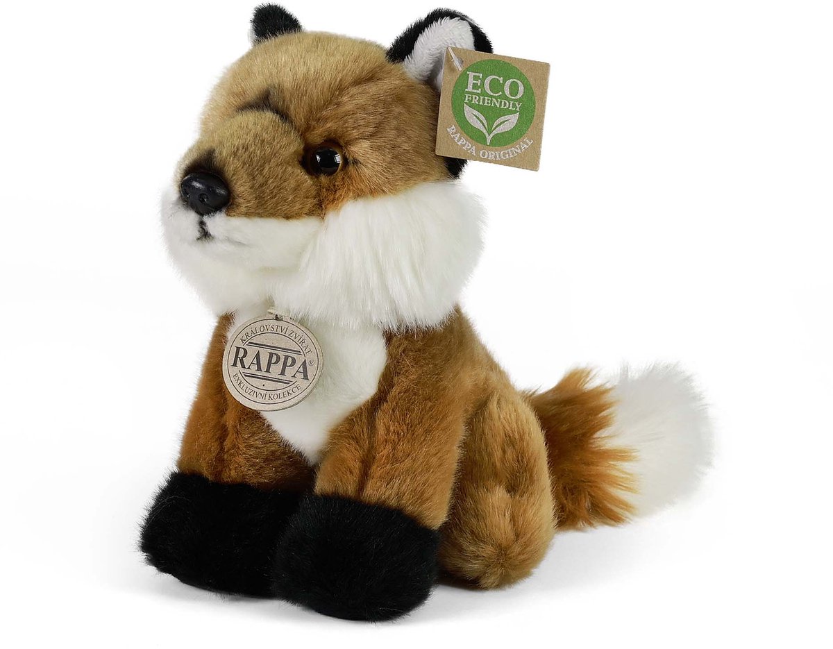 Rappa ECO knuffel mini vos 19 cm - realistische knuffel van recyclede PET flessen - bruin, wit, zwart