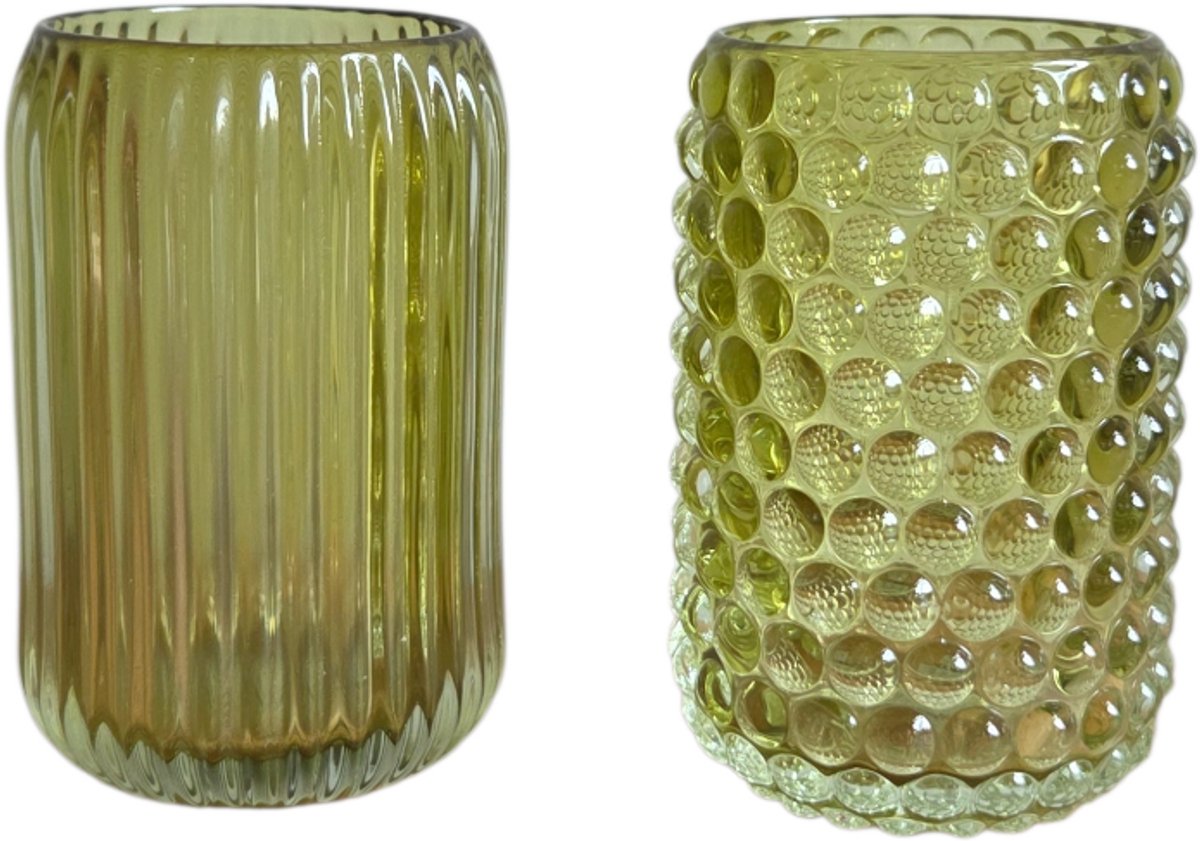 Daan Kromhout - Waxinelichthouders - Set van 2 - Stevig Glas - Groentint - 9x13cm
