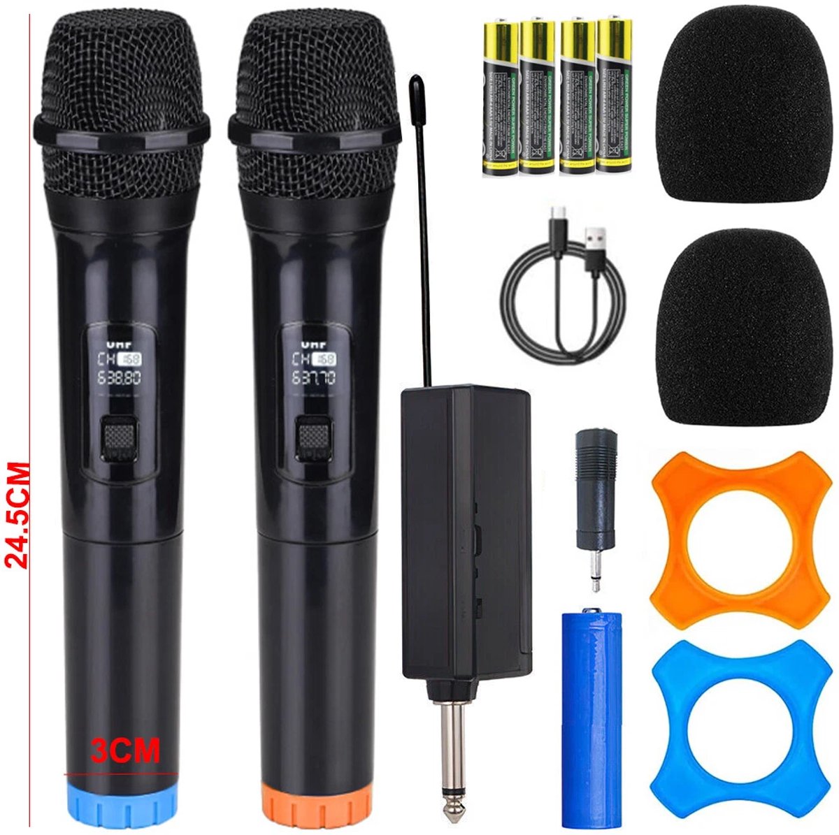 Draadloze microfoon – Karaoke-systeem – Digitaal display, twee handheld microfoons – 2 stuks – Zwart