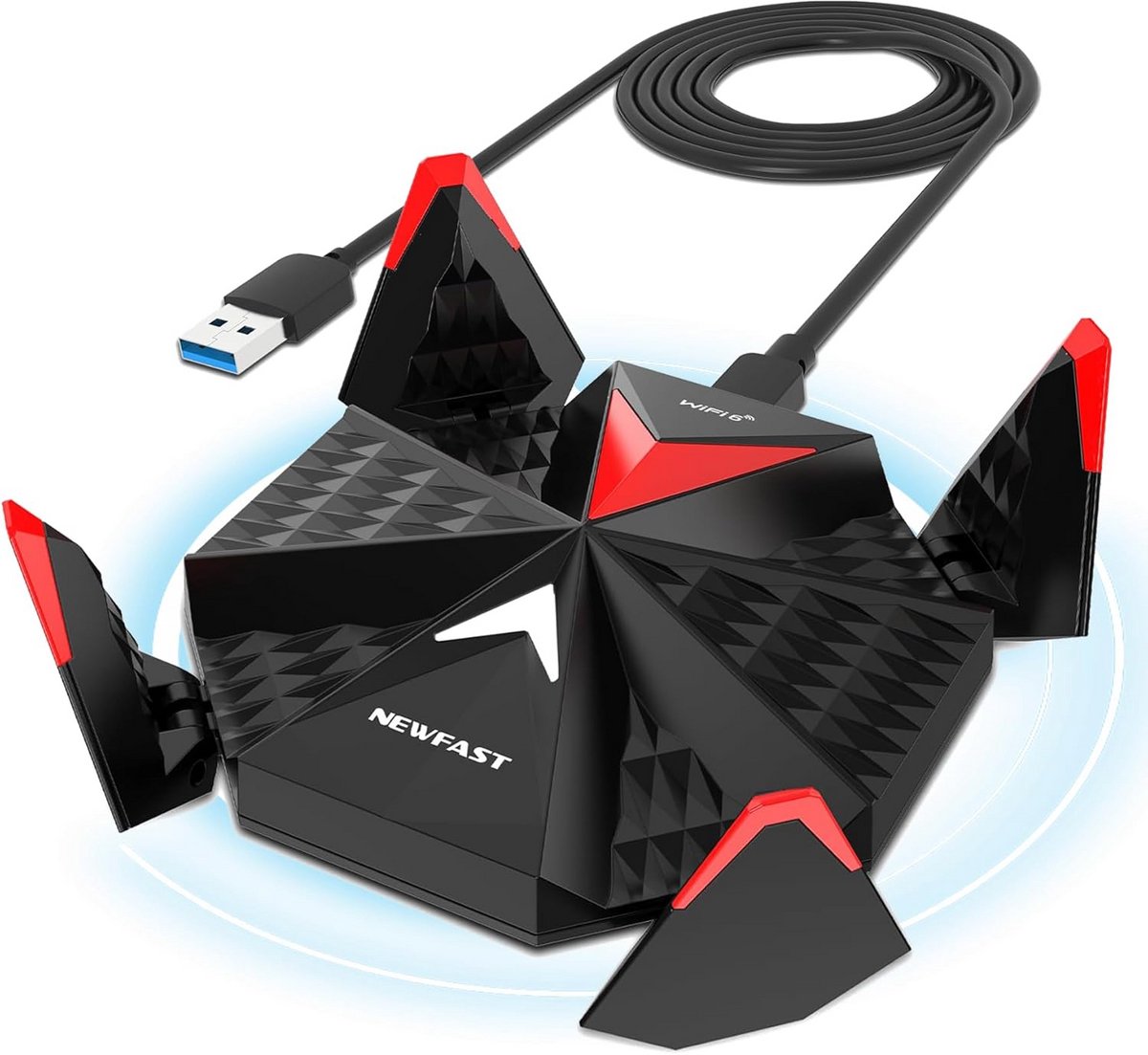 WiFi 6E USB Adapter voor PC – Snelle Tri-band WLAN Stick met 4 Antennes – Ondersteunt Windows 11/10