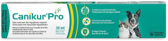 Canikur Pro pasta voor honden en katten, 30 ml. Met een hond en een kat op de verpakking.