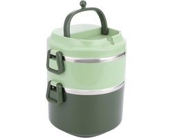 Lunch Box, Thermos for Hot Food, Food Container, 304 Stainless Steel Leakproof Round Insulation Bento Box for Work, Recess, Sports, Camping, Picnics and Travel(Double Green)