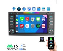 ESSGOO Autoradio 4+64GB met Carplay en Android Auto - voor Volkswagen VW T5 Transporter Touareg - 2-DIN radio - met 7-inch scherm - navigatiesysteem - Bluetooth USB FM RDS -Achteruitrijcamera - Microfoon
