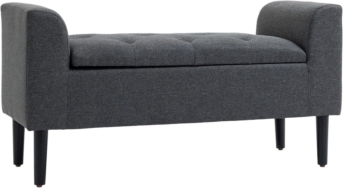 Gestoffeerde bank met opbergruimte - Ottomon in donkergrijs en zwart (116 x 44 x 58 cm)
