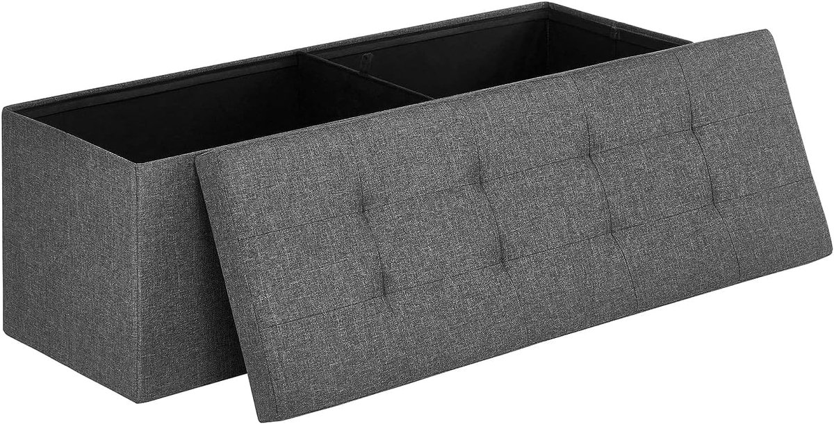 Opbergpoef 110 cm – Donkergrijs – Opvouwbare Zitbank met Opbergruimte – Linnenlook Stof