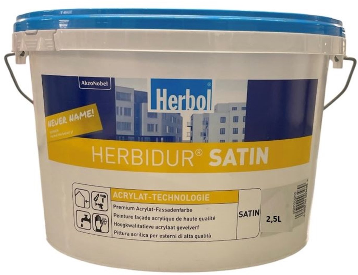 Herbol Herbidur Satin - Topkwaliteit zijdeglans gevelverf op waterbasis - 2.50 L - RAL 9010 Pure White ( gebrokenwit)