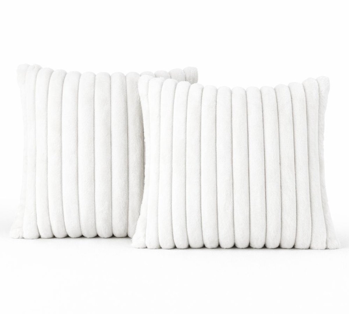 Sierkussen 50x50 cm Wit, set van 2 | Incl. binnenkussens | Vierkant kussen met luxe, zachte, dubbelzijdige ribstof