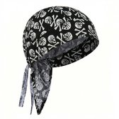 Zwart bandana unisex – gebonden bandana met witte skull en crossbones print – katoenen hoofd doek voor motor, sport, verkleedkleding en buitenactiviteiten