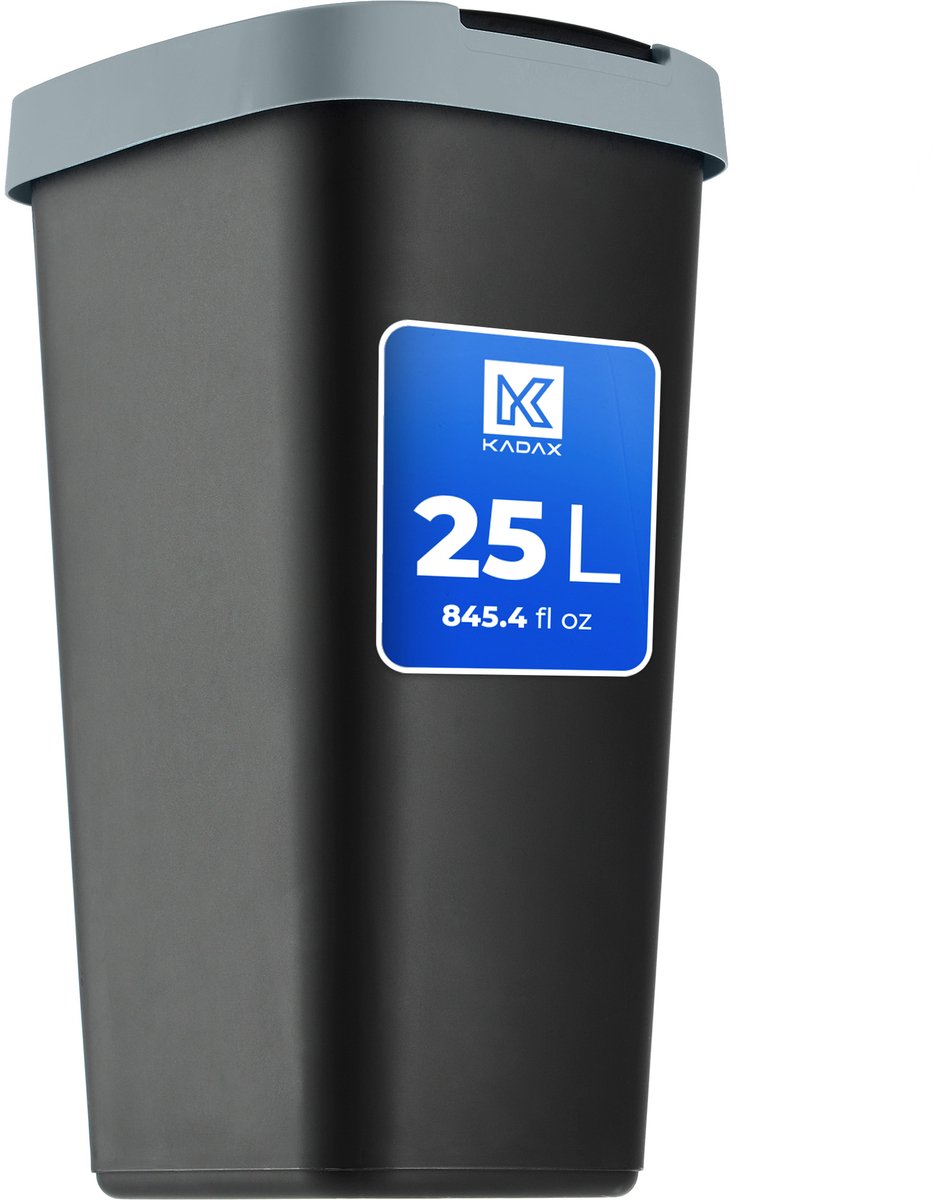 KADAX Vuilnisbak met zwenkdeksel, 25 l, voor afvalscheiding, robuuste kunststof mand (zwart/donkergrijs)