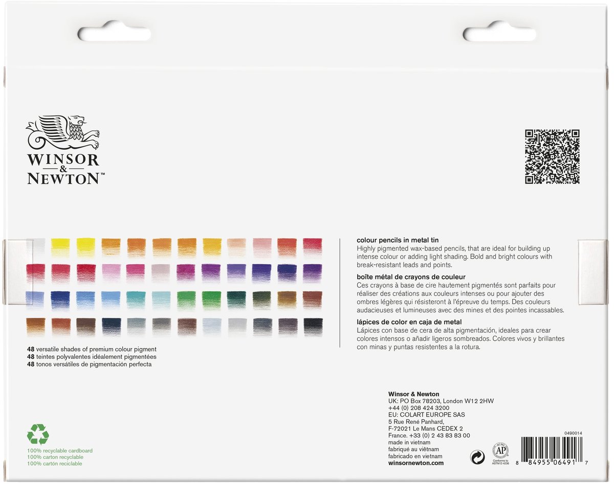 Winsor & Newton 0490014 Studio Collection Kleurpotloden Set 48 stuks – Dikcores Wax-Based Tekenpotloden in Metalen Blik — afbeelding 2