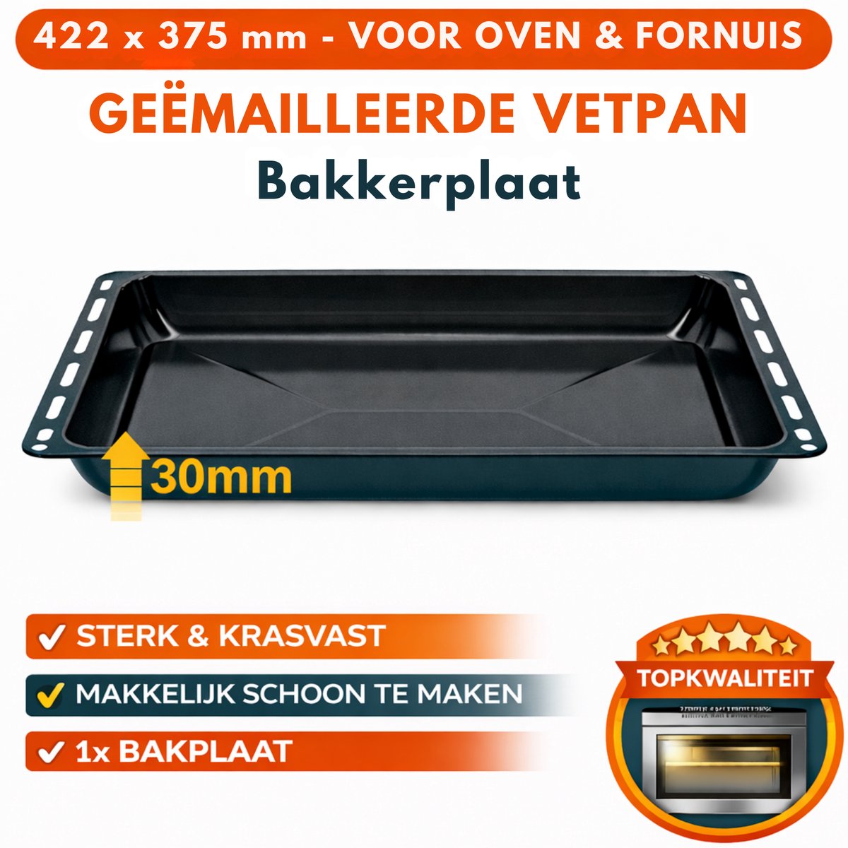 ICQN Bakplaat Voor Oven - 422 x 375 x 31 mm - Geëmailleerd