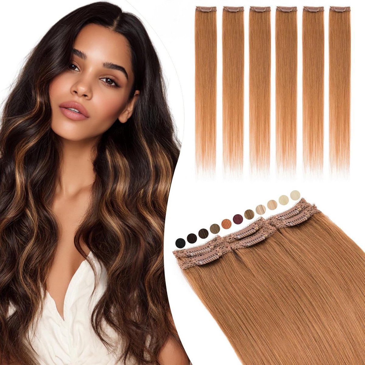 Clip-in Haarverlenging Echt Haar Licht Koperbruin Volume 40 cm Onzichtbaar