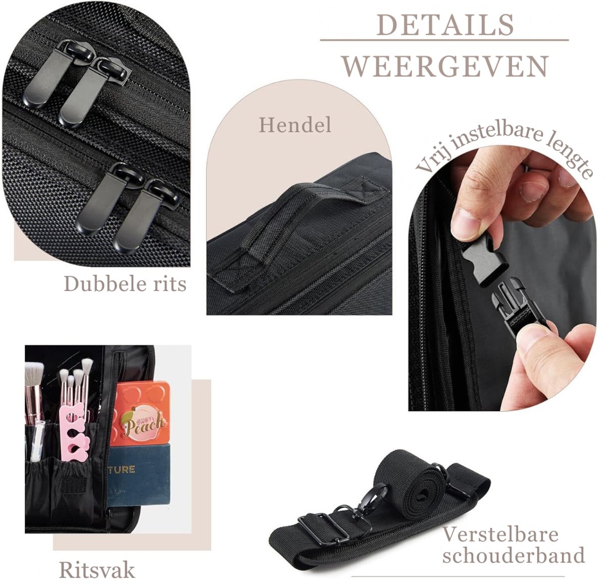 Zyrex® Visagie Koffer - Cosmetica Koffer - Kapperskoffer - Zwart - 40cm x 29cm x 12cm
