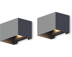 Calex LED Wandlamp Venice - 2 Stuks, Rechthoek, LED Up & Down, Verstelbare Stralingshoek, 7W, Tuinverlichting, Modern Design, Warm Wit Licht, Voor Binnen en…