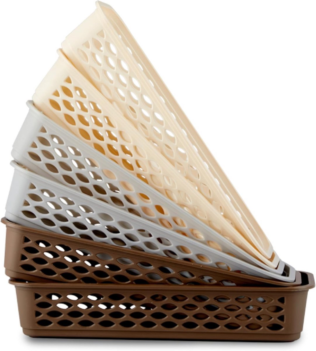 Set van 6 Smalle Opbergbakjes voor Bureau en Kast Organizer - Bruin, Grijs en Beige