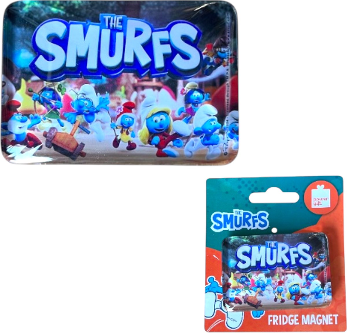 Smurfen Glasmagneet Rechthoek 5 x 6 cm – Smurfin – Power Gift – Koelkastmagneet Cadeau