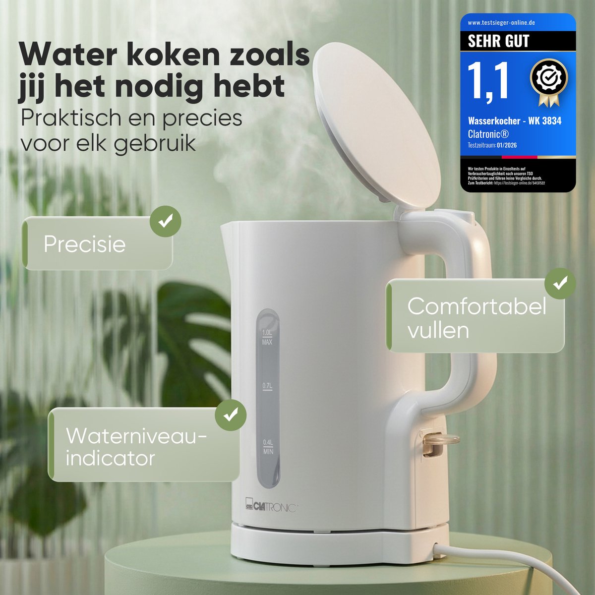 Clatronic WK 3834 - Waterkoker - geschikt voor de Camping -1Liter -900W -Wit — afbeelding 3
