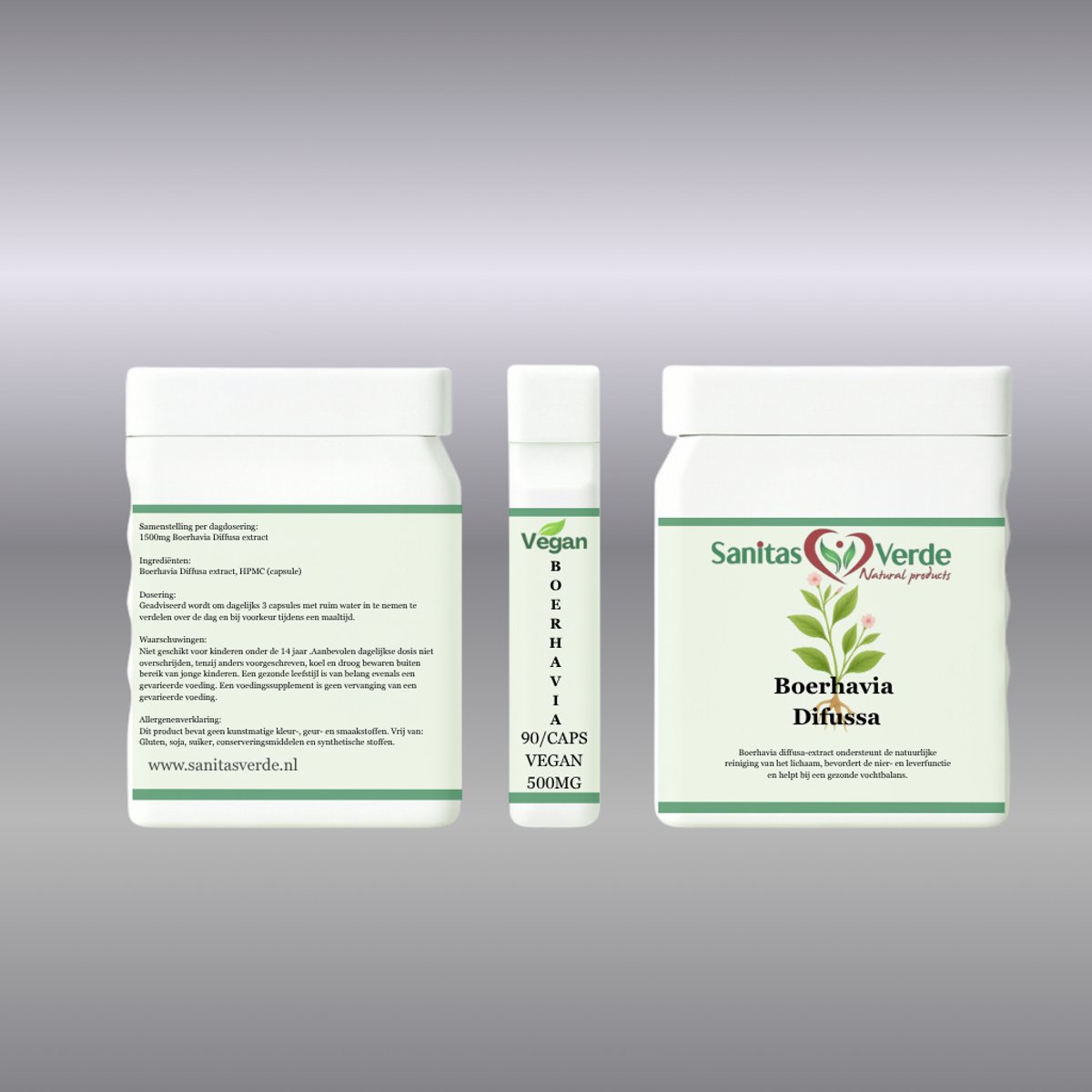 Sanitas Verde Boerhavia Diffusa Extract 10:1 Punarnava Lever Nieren Detox 90 Vegan Capsules