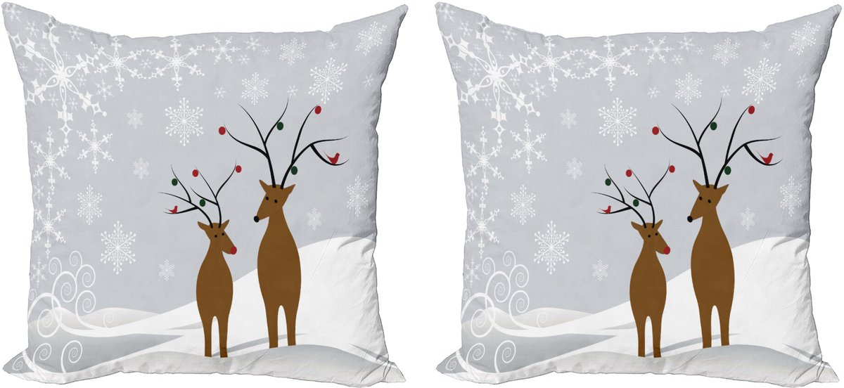 ABAKUHAUS Kerstkussensloopset (2 stuks), Rendier Noel, 50 cm, Bruin Lichtgrijs Wit Bruin, lichtgrijs, wit