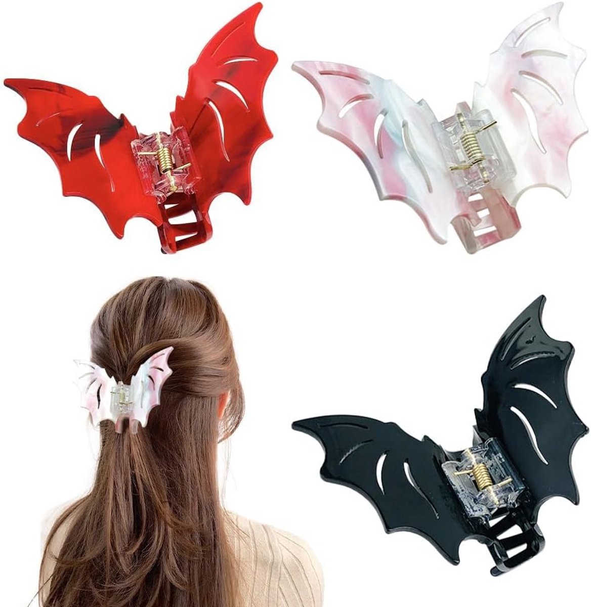 3x Grote Vleermuis Haarspeld Accessoire voor Dik Haar - Holle Kleur Klemmen