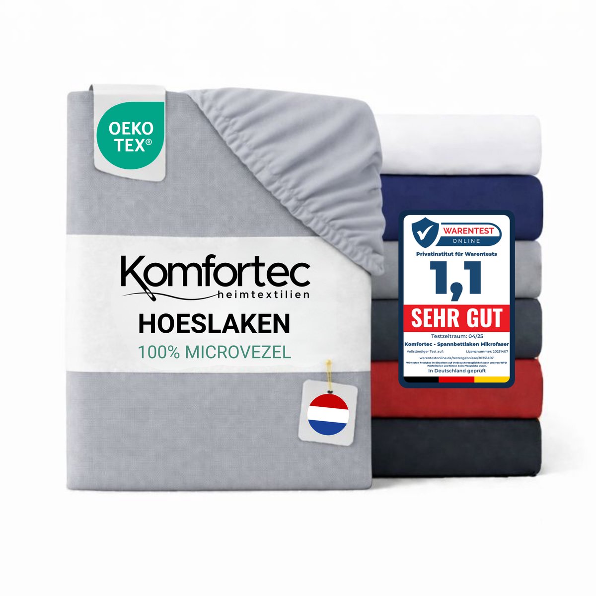 Komfortec Hoeslaken 90x200 cm - tot 30cm Matrashoogte - Rondom Elastiek - Grijs