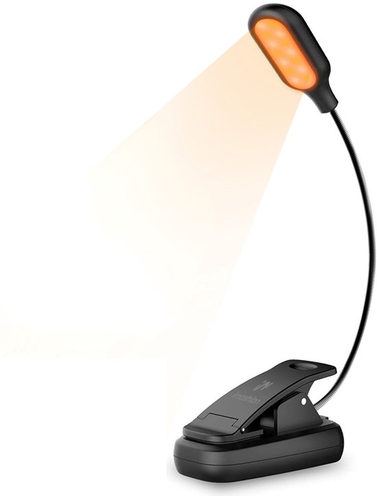 imoshion LED Leeslamp - Leeslampje voor Boek met Klem - Klemlamp met 5 Lichtstanden - Oplaadbaar Leeslampje voor in Bed - Zwart