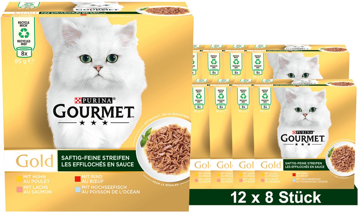 Purina GOURMET GOLD Sappige fijne reepjes multipack (12 x 8 x 85g)