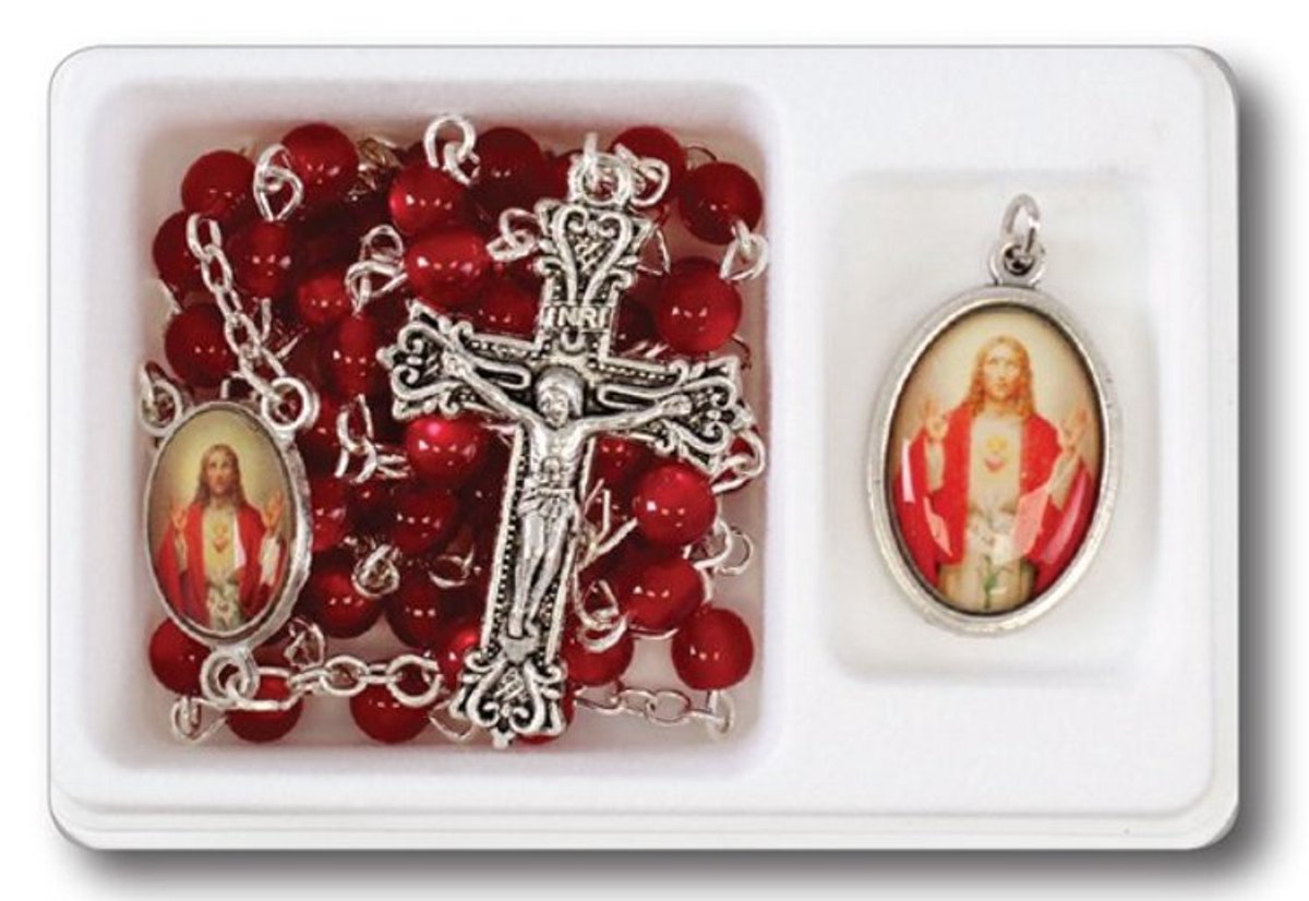 Rozenkrans rood met extra medaille H.Hart Jezus ( 2919 )