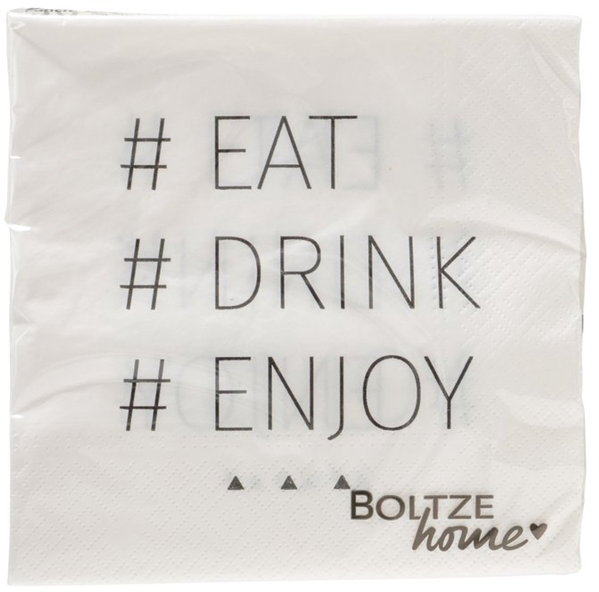 Boltze papieren servetten met tekst eat drink enjoy. 2 pakjes van 20 stuks. 17x17cm
