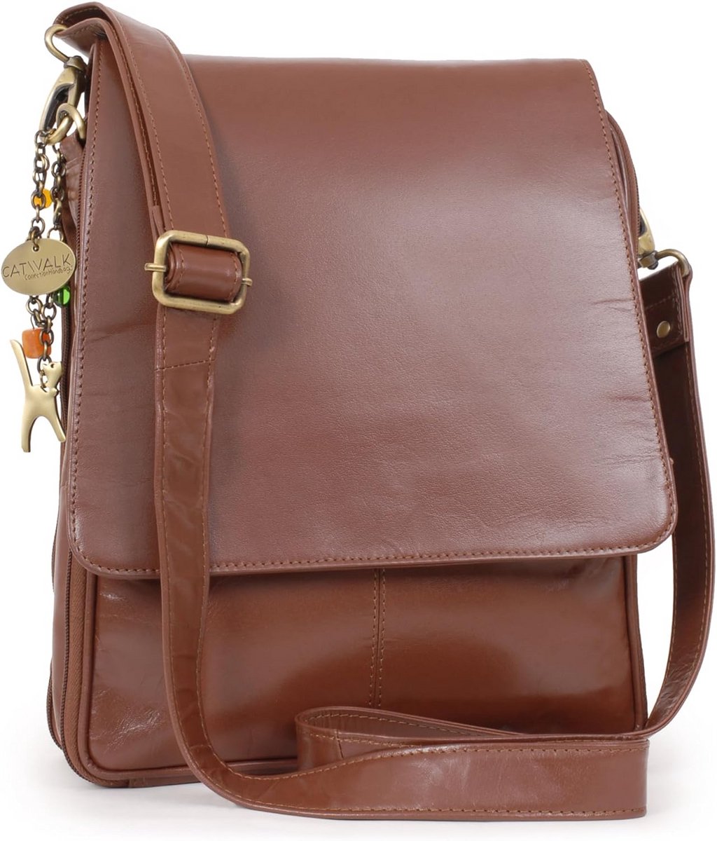 Grote Leren Crossbody Tas voor Dames - Werktas Schoudertas A4 Formaat met Veel Vakken
