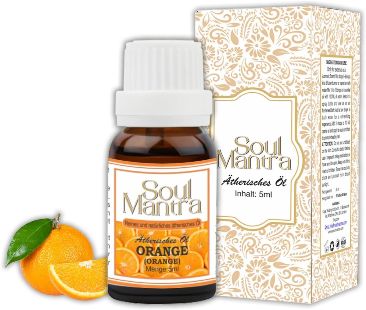 Soul Mantra Sinaasappel Essentiële Olie 30ml - 100% Puur - Voor Aromatherapie, Huidverzorging en Sterk Haar - Natuurlijke Etherische Olie met Kajal Sticker