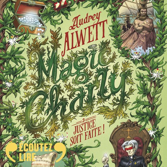 Boek "Magic Charly - Justice soit faite !" met gedetailleerde illustratie van een schat, een zeeman, en een rechter.